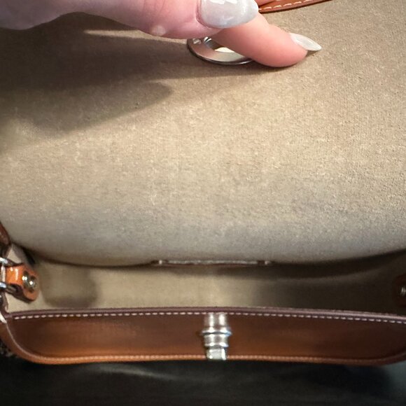 Wavy Dinky Bag In Crinkle Patent Coachtopia Leather in Amber w/ Silver Hardware - Picture 5 of 7